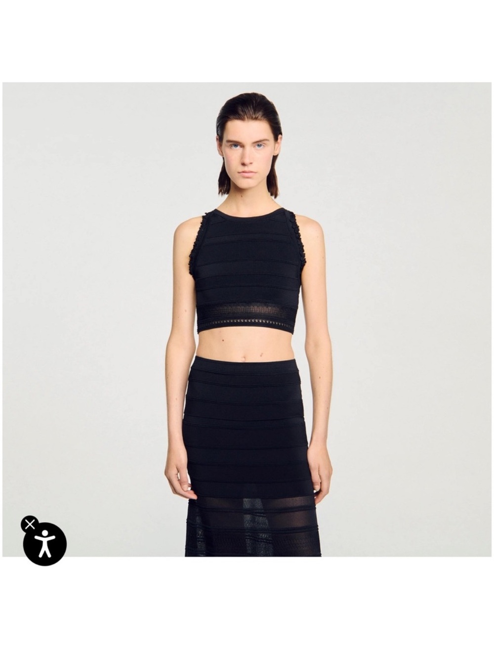 Sandro Black Sleeveless Cropped Knit Top